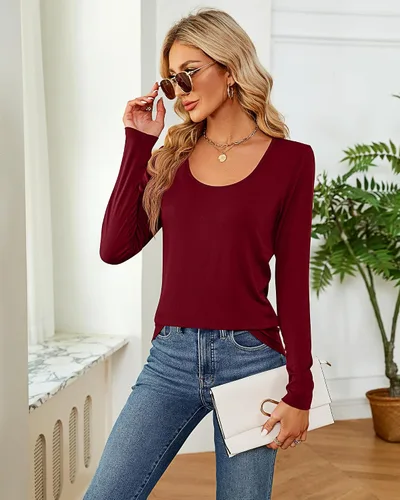 Vista 6 de Riyiper 2 piezas de camisetas para mujer con cuello redondo, camiseta básica casual para mujer