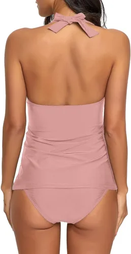 Vista 2 de GRAPENT Conjunto de tankini de dos piezas con cuello en V y espalda abierta para mujer