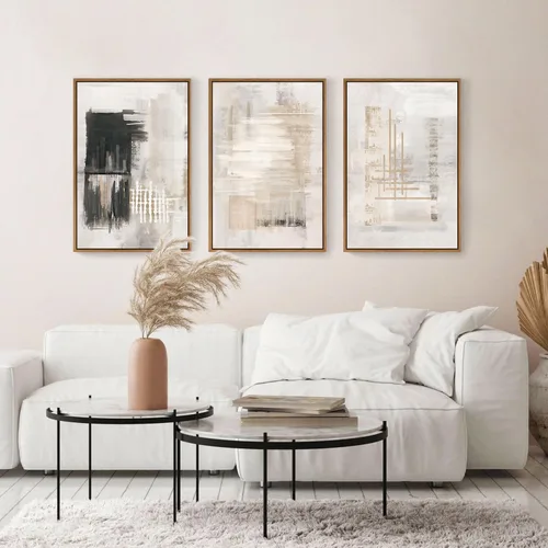 Vista 2 de HPINUB - Lienzo decorativo abstracto moderno para pared, juego de 3 impresiones artísticas enmarcadas, pintura de pared grande en blanco y negro, 16