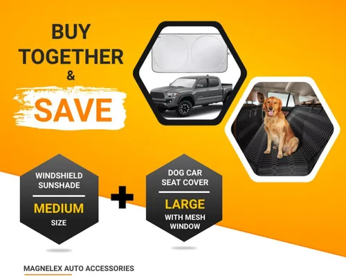 Vista 2 de Magnelex Parasol para parabrisas de automóvil (mediano) y funda de asiento de coche para perro (grande)