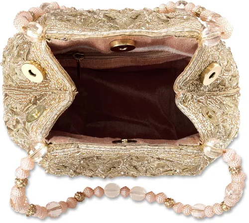 Vista 7 de Aheli Potli - Bolsas de noche para mujer, bolso étnico de novia con cordón (P65C), Oro Rosa