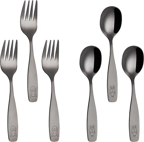Vista 4 de ANNOVA Juego de cubiertos seguros para niños de acero inoxidable, tenedores para niños, cucharadas para niños, utensilios de metal para lonchera