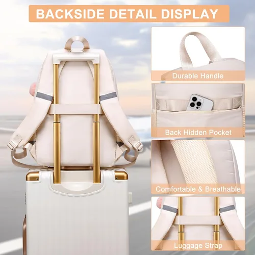 Vista 6 de Linda mochila escolar para adolescentes y mujeres estudiantes – Mochila grande para laptop de 15.6 pulgadas – Mochila de viaje para escuela