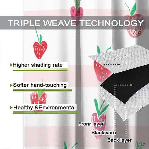 Vista 7 de Cortinas bohemias con diseño de fresas, bonitas cortinas bohemias con bolsillo para barra de fruta, tratamiento de ventana para cocina, sala