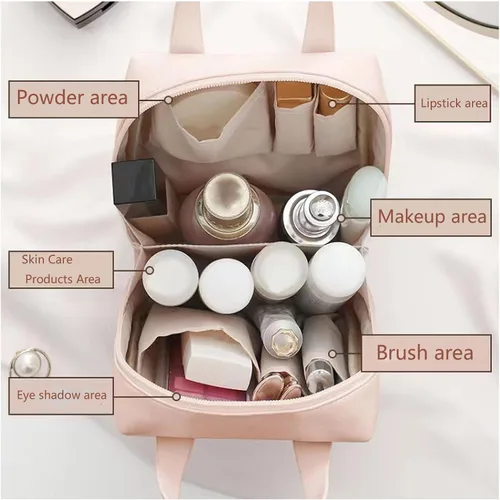 Vista 4 de Bolsa de maquillaje portátil de alta calidad, bolsa organizadora de maquillaje de gran capacidad, bolsa organizadora de maquillaje de viaje
