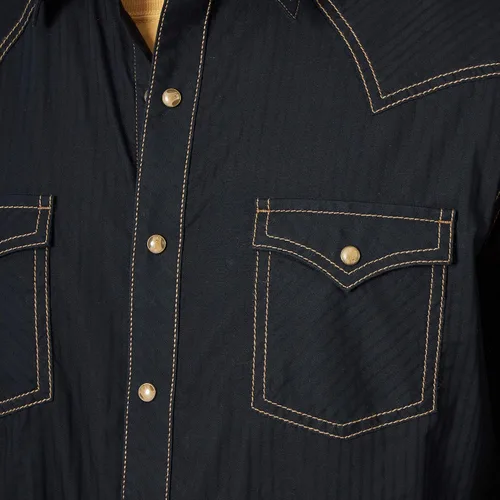 Vista 3 de Wrangler Camisa retro de manga larga con dos bolsillos para hombre, VerdeBlanco