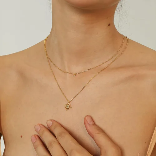 Vista 4 de Collares en capas para mujer, chapado en oro de 14 quilates, collar de cadena de clip de espiga de espiga simple, collares de oro simple para mujer
