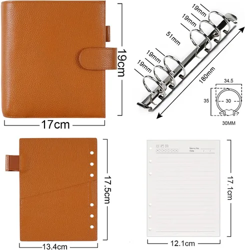 Vista 6 de Moterm Planificador de anillos de lujo para todo el personal – Organizador de carpeta de cuero genuino (naranja quemado, anillo de 1.181 in)