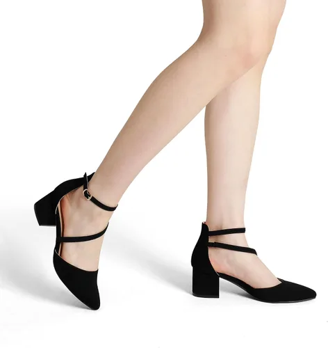 Vista 7 de DREAM PAIRS Zapatos de tacón bajo y grueso para mujer, con correa al tobillo, zapatos elegantes para bodas y negocios