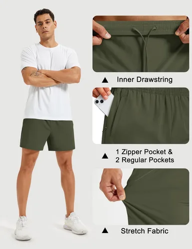 Vista 5 de MAGCOMSEN Pantalones cortos deportivos para hombre, 5 pulgadas, ligeros, para baloncesto, correr, entrenamiento, con bolsillos con cremallera