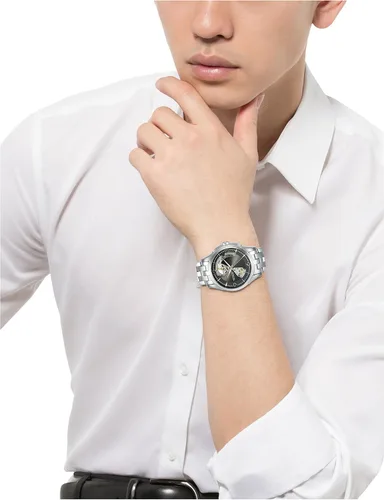 Vista 7 de Hamilton Jazzmaster Reloj suizo automático de corazón abierto de 1.57 pulgadas, esfera gris, pulsera de acero inoxidable plateado