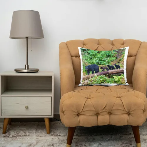 Vista 3 de 3dRose Black Bear Triplets Follow mom at ANAN Creek. 16x16 inch Pillow Case