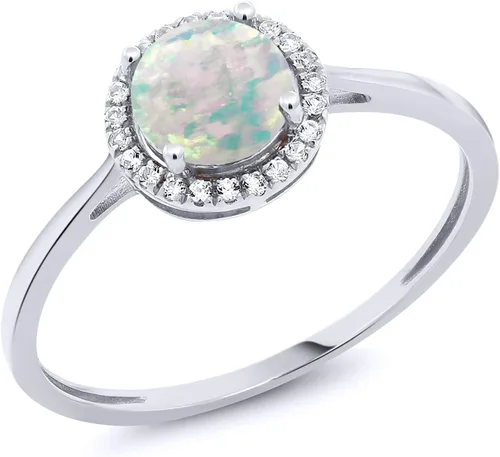 Vista 57 de Gem Stone King Anillo de compromiso de boda de oro blanco de 10 quilates con piedra natal y halo de diamantes Redondo de 0.236 in Anillo de oro