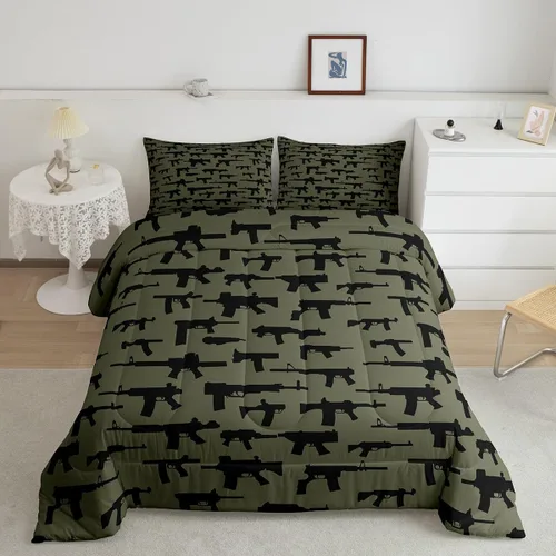Vista 47 de Juego de ropa de cama rústica de granja color verde azulado con puerta de granero de madera, edredón de plumas tamaño Queen, decoración occidental