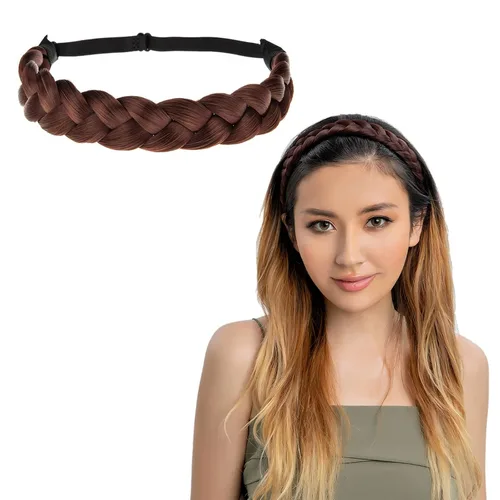 Vista 20 de Diadema trenzada para mujer, 3 hebras, banda trenzada gruesa Estilo rápido, aspecto natural, ajuste elástico suave, sensación ligera, sujeción