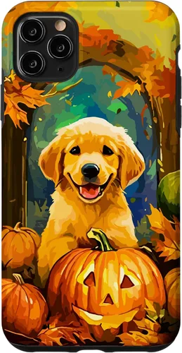 Vista 13 de Cute Golden Retriever Fall Pumpkin Autumn Leaves Halloween Case for iPhone 16