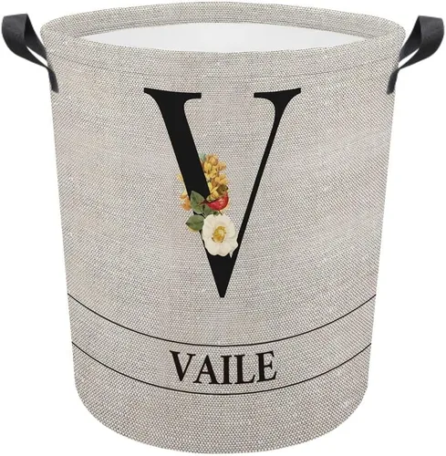 Vista 7 de Cesta de lavandería con inicial floral personalizada, monograma, nombre personalizado, flores y pájaros, cesta de ropa plegable de tela, caja