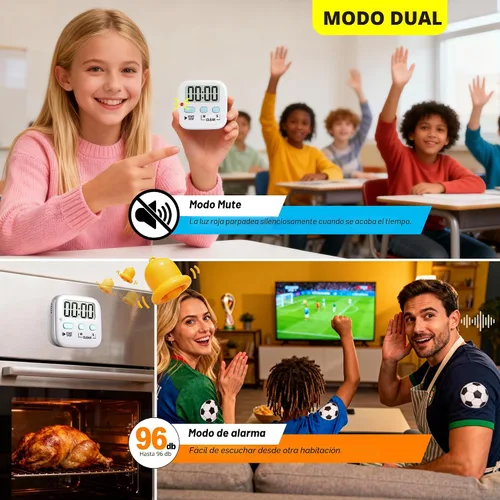 Vista 6 de Antonki Paquete de 2 temporizadores digitales para niños, temporizadores de cocina magnéticos de cuenta regresiva para cocinar, huevos, aula