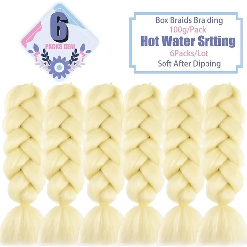 Vista 2 de Beige (613) Cabello trenzado 6 paquetes de extensiones de cabello sintético de 24 pulgadas, extensiones de cabello trenzado Jumbo Ombre trenzado