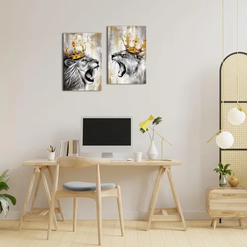 Vista 2 de Zlove Arte de pared de león y leona, pintura de rey y reina, impresiones de animales de vida silvestre para decoración moderna del hogar, 16 x 24