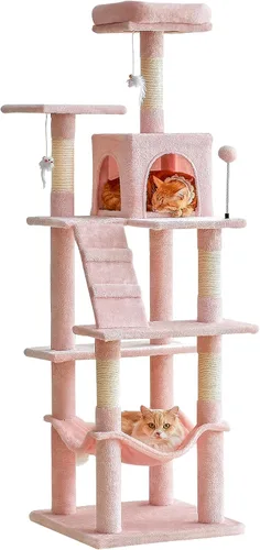 Vista 13 de MWPO - Árbol para gatos, multiestructura para gatos grandes con postes rascadores de sisal, plataforma acolchada, hamaca y condominio, torre Beige
