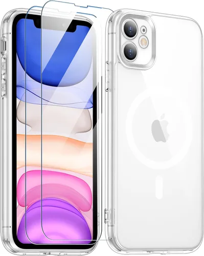 Vista 145 de SPIDERCASE Funda magnética translúcida diseñada para iPhone 11, con 2 protectores de pantalla de vidrio templado, antihuellas, para iPhone 11 de 6.1