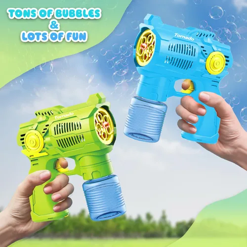 Vista 3 de Juego de 2 pistolas de burbujas con baterías, juguetes sopladores automáticos de burbujas para niños y niños pequeños, 1 disparador de burbujas azul