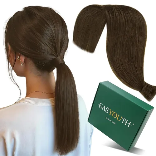 Vista 12 de Easyouth Extensión de cola de caballo de cabello humano, negro azabache, 12 pulgadas, 2.47 oz, extensiones de cola de caballo, extensiones de cola