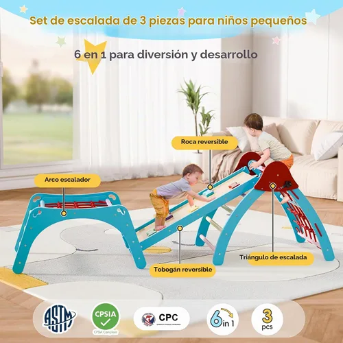 Vista 3 de Xilingol Pikler - Juego triangular de madera plegable, juego de escalada de madera para interiores, parque infantil en la selva, juego de escalada