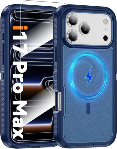 Vista 15 de Funda magnética para iPhone 13/iPhone 14 [compatible con Magsafe] [protector de pantalla de vidrio] [protección de grado militar de doble capa]