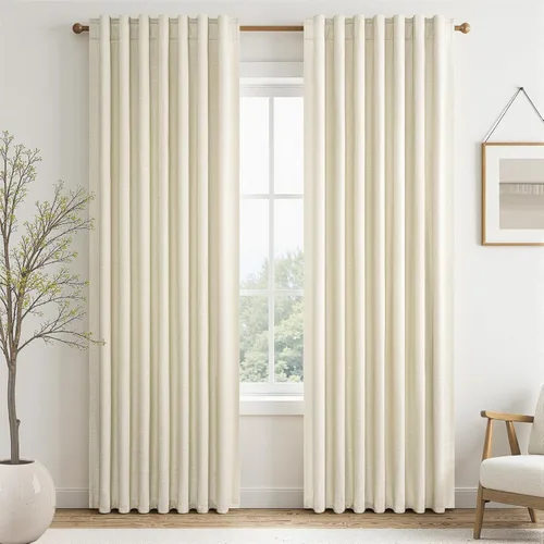 Vista 43 de Topfinel cortinas opacas de lino beige y blanco de 63 pulgadas de largo, 2 paneles para ventana pequeña, estilo natural de abedul bohemio y rústico