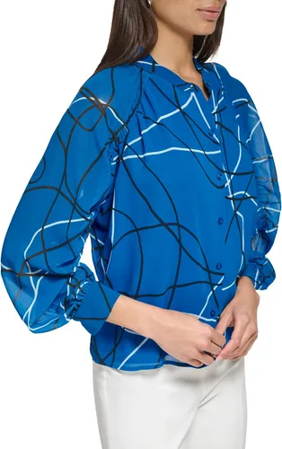 Vista 4 de Calvin Klein Blusa de manga larga con botones delanteros para mujer