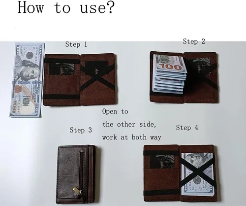 Vista 7 de Hombres RFID bloqueo delgado minimalista magia cartera tarjeta caso con bolsillo moneda genuino caballo cuero titular de la tarjeta Café-k104