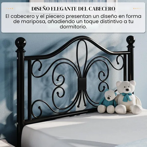 Vista 4 de SHA CERLIN Estructura de cama de tamaño individual para niños, estructura de cama de metal con cabecero y pie de cama con diseño de patrón de Negro
