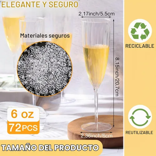 Vista 2 de Gerrii Copas de champán de plástico desechables, copas de champán transparentes, ideales para el hogar, uso diario, boda, tostado, bebida