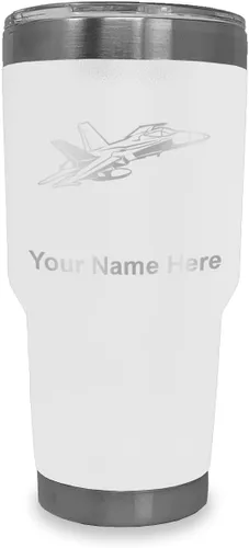 Vista 12 de LaserGram Taza aislada al vacío de 20 onzas, Fighter Jet 2, grabado personalizado incluido (negro)