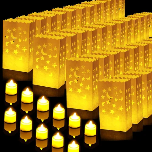 Vista 12 de 50 juegos de bolsas luminarias con velas sin llama, luminarias al aire