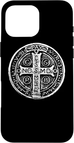 Vista 19 de Funda cristiana católica para iPhone 16 con medalla de San Benito de San Benito