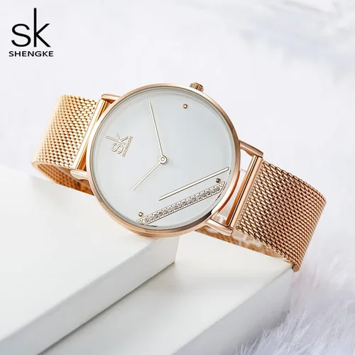 Vista 5 de SHENGKE Reloj analógico de lujo para mujer, resistente al agua, a la moda, casual, para mujer, Relogio Feminino
