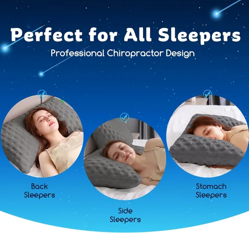 Vista 5 de KUCEY Almohada refrescante para dormir de lado para dolor de cuello y hombros, almohadas de cama curvadas de espuma viscoelástica triturada de lujo