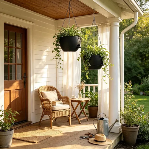 Vista 3 de Macetas colgantes de 10 pulgadas con cadenas, juego de 2, macetas auto-regables de plástico negro para plantas de interior y exterior, decoración