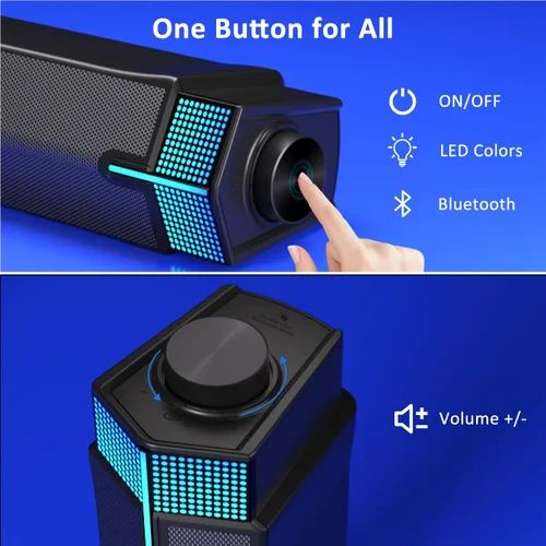 Vista 4 de Jeecoo Altavoces Bluetooth M20 para Computadora para Monitor de Escritorio de PC, Barra de Sonido para PC Gaming - Con Cable USB, Excelente Sonido