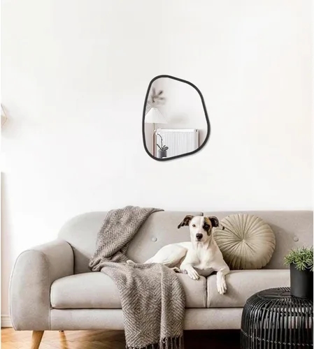 Vista 3 de Espejo asimétrico para pared, marco de madera ovalado irregular, moderno, único, espejo de pared decorativo para baño, sala de estar, dormitorio