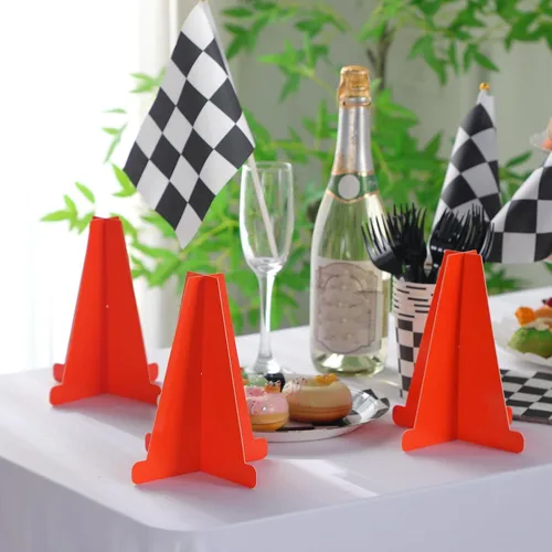 Vista 4 de Affrolling 8 centros de mesa de autos de carreras para mesas, conos pequeños de tráfico naranjas de 7 pulgadas, suministros de fiesta de cumpleaños