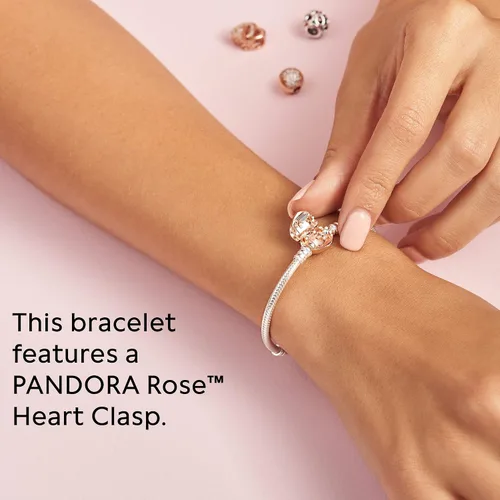 Vista 5 de Pandora Moments - Pulsera de cadena de serpiente con cierre de corazón, pulsera para mujer, compatible con momentos, con caja de regalo