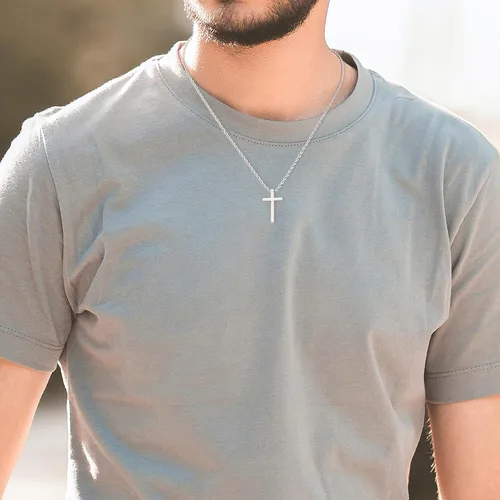 Vista 5 de Collares de cruz de acero inoxidable para hombre, cadena de cuerda negra, plata y oro, collar con colgante de cruz para hombres, niños y mujeres