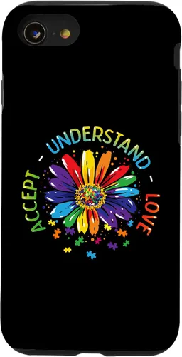 Vista 13 de Funda para iPhone 11 con diseño de flores ASD y arcoíris para concienciación sobre el autismo