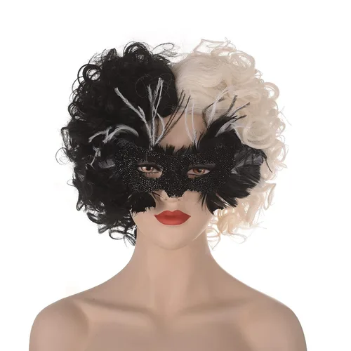 Vista 4 de Cruella deVil - Peluca de cosplay con máscara