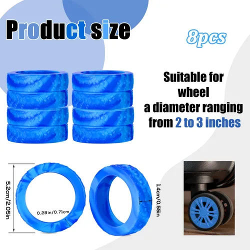 Vista 2 de BOXOB 8 fundas para ruedas de equipaje, fundas protectoras de rueda de maleta, fundas protectoras de rueda de silicona de dopamina, accesorios