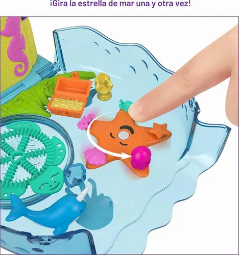 Vista 3 de Polly Pocket Acuario con tema submarino, 2 características de fabricación de burbujas, piscina, micro polly y muñeca de sirena, solución de burbujas
